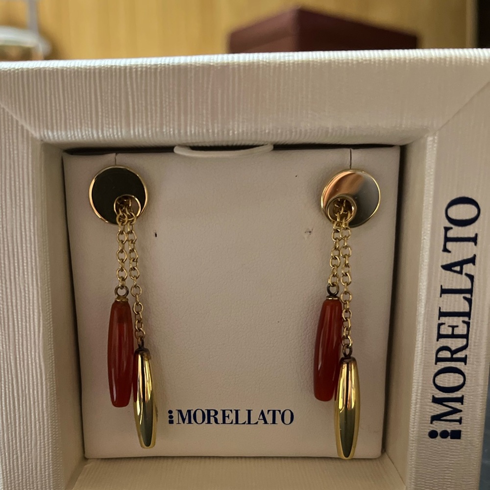Gold and Red Dangle Earrings